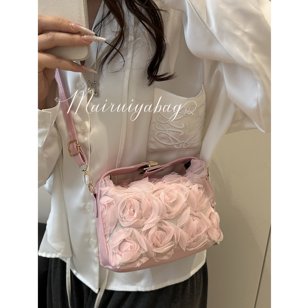 小众设计感花朵手提水桶斜挎包