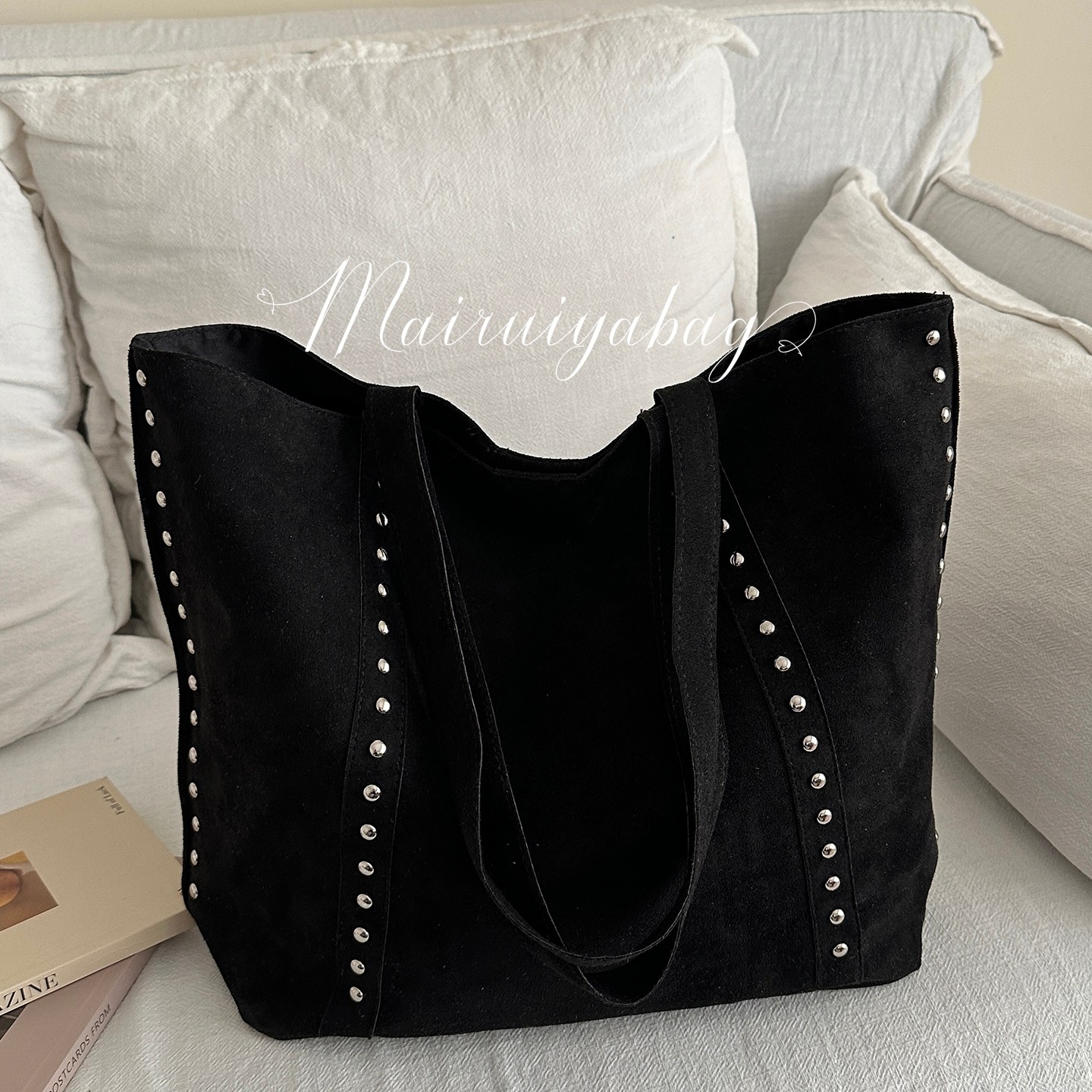 大容量麂皮绒托特包包女2026春季复古软面铆钉休闲通勤单肩腋下包,箱包皮具/热销女包/男包,托特包,淘宝优惠券,粉丝福利购,淘宝优惠卷