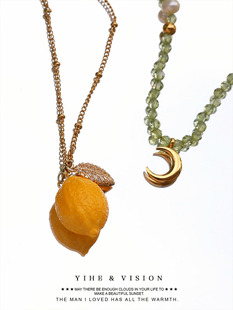 橄榄石珍珠月亮可叠戴显白陶瓷项链 柠檬lemon YIHE 原创设计