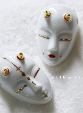 YIHE原创设计【一生所爱•信守】鬼面瓷情侣信物长款项链毛衣吊坠