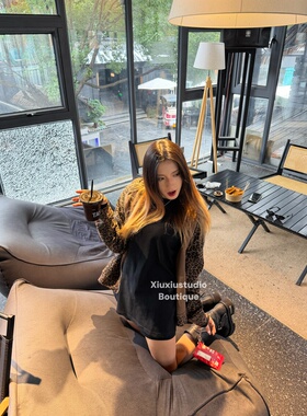 【XIUXIUSTUDIO】自主美潮华夫格豹纹拉链宽松休闲连帽衫卫衣男女