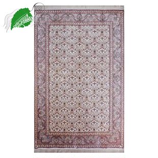 别墅地毯真丝客厅欧式美式双打结浅棕色日韩植物花卉手工织造丝毯