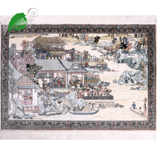 亿丝122x76厘米横款 雍正游乐园图案手工艺术挂毯客厅卧室真丝地毯