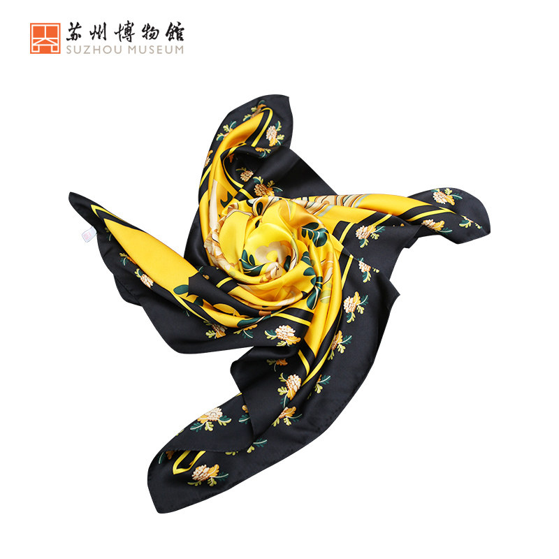 苏州博物馆 凤穿牡丹图真丝长款丝巾桑蚕丝秋冬丝巾女士披肩围巾