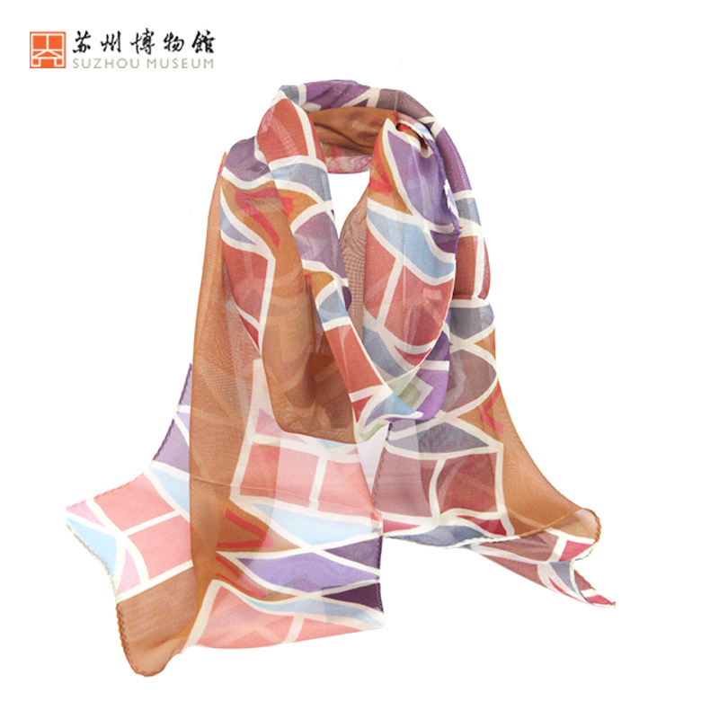 苏州博物馆 “炫彩苏博”创意彩色真丝长款女士春秋防晒丝巾披肩