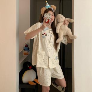 薄款 短裤 睡衣女夏季 短袖 可外穿 2025新款 甜美可爱腊肠狗家居服套装
