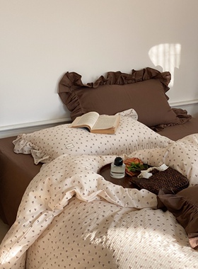 Minimal concept【午夜樱桃】温柔双层纱荷叶边亲肤全棉三四件套