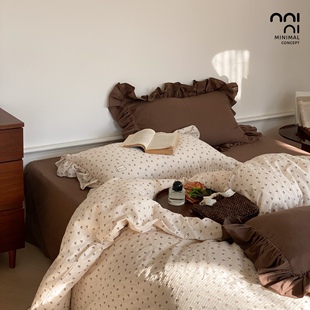 Minimal concept【午夜樱桃】温柔双层纱荷叶边亲肤全棉三四件套