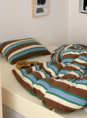 Minimal巴特农神殿｜春夏新款撞色复古A类针织棉四件套床单床笠