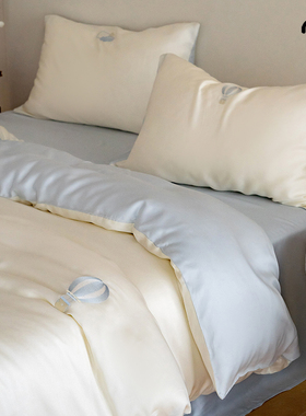 Minimal蓝色之旅｜60支天丝刺绣四件套夏日小清新少女心床上用品