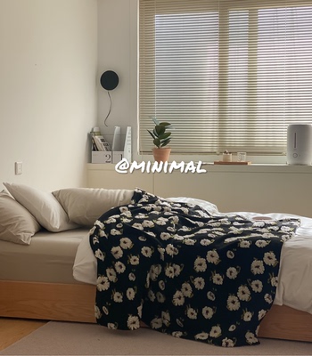 Minimal 雏菊｜店铺自制黑色温柔提花豆豆毯沙发毯卧室毯床尾毯