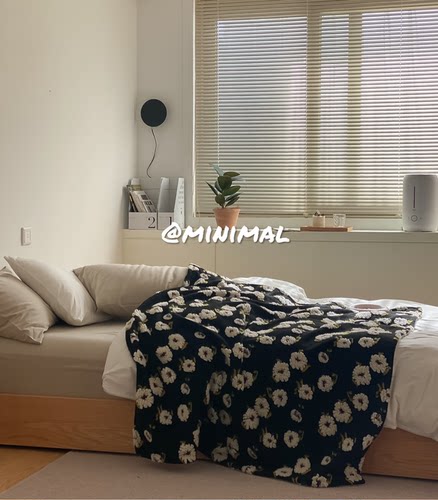 Minimal 雏菊｜店铺自制黑色温柔提花豆豆毯沙发毯卧室毯床尾毯