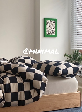 Minimal Concept【黑茶】棋盘格yyds简约小众针织全棉四件套床单