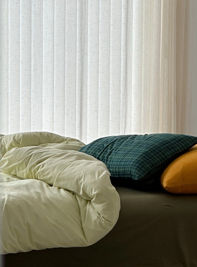 Minimal 青梅煮雨｜复古撞色限定黄绿格纹针织棉全棉三四件套床单