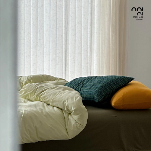 Minimal 青梅煮雨｜复古撞色限定黄绿格纹针织棉全棉三四件套床单
