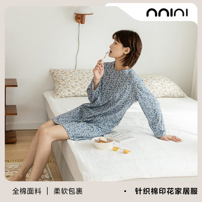 Minimal屋顶花园｜A类超柔弹力春秋针织棉长袖睡裙睡衣纯棉家居服