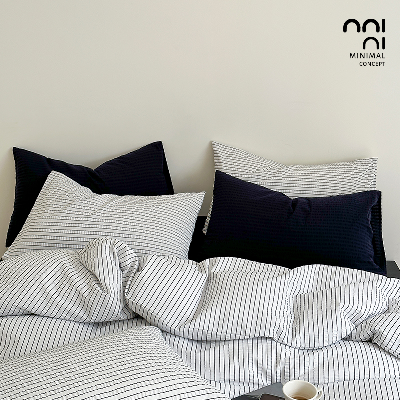 复古风条纹四件套水洗棉简约