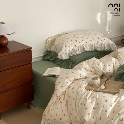 双层纱全棉荷叶边四件套亲肤