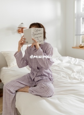 Minimal Concept 早秋全棉双层纱布情侣睡衣套装男女格子家居服