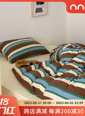 Minimali巴特农神殿春夏新款撞色复古A类针织棉四件套床单床笠