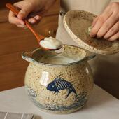 日本釉下彩猪油罐家用陶瓷耐高温食品级带盖荤油罐子装 辣椒专用罐