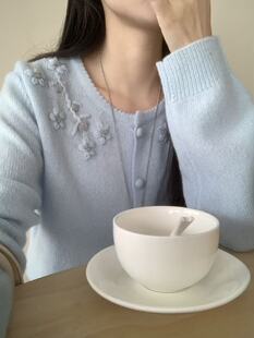 温柔风花朵刺绣针织开衫女黄色绵羊毛短款毛衣外套2026 春节新款