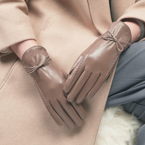 蝴蝶结小羊皮女士真皮手套