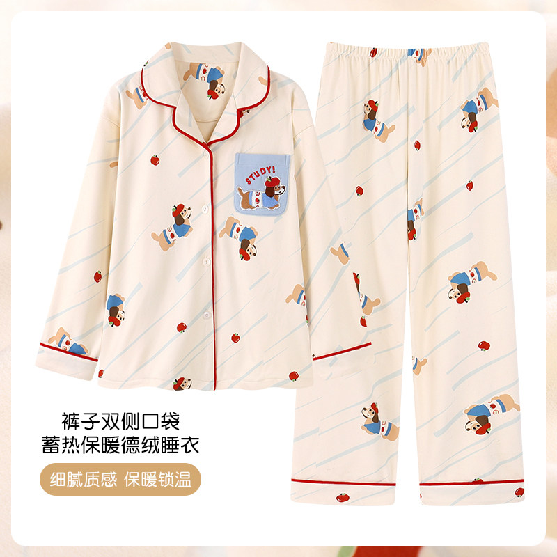 德绒睡衣女秋冬卡通可爱