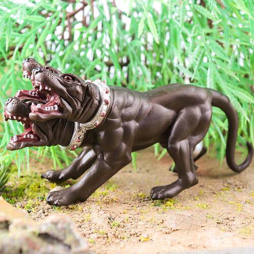 冥界地狱犬三头狗神话动物小孩玩具模型黑白色凶狠狗狗看门狗摆件