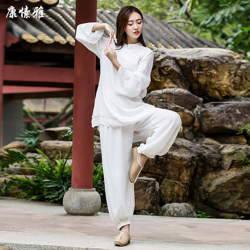 白色套装宽松亚麻演出服