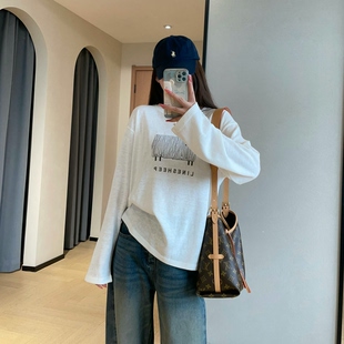 韩系松弛感趣味小羊刺绣宽松显瘦长袖T恤女内搭打底衫2026秋新款