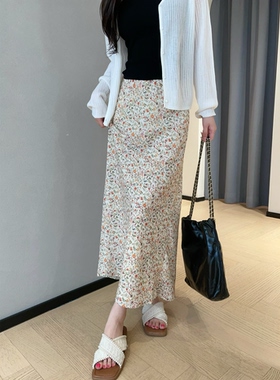 WTHEONE温柔天花板黄色系碎花鱼尾裙中长款高腰半身裙女2026新款