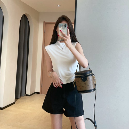 WTHEONE时髦神器收腰显瘦小高领正肩莫代尔无袖T恤上衣女2026新款