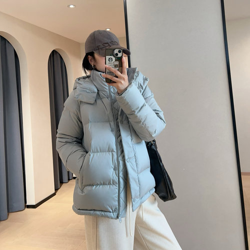 WTHEONLU家加厚保暖90白鹅绒泡芙五格连帽短款羽绒服外套女2024冬