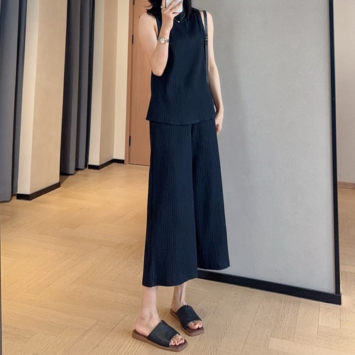 WTHEONE随性松弛LL家微褶套装高腰八分阔腿裤无袖背心女2026新款