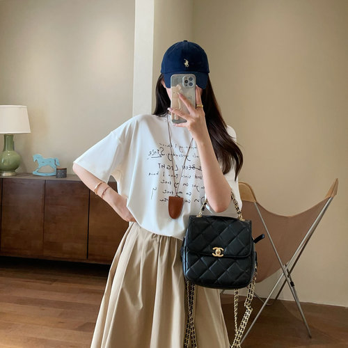WTHEONE清凉感3A级抗菌手绘字母印花宽松显瘦圆领短袖T恤女2025夏