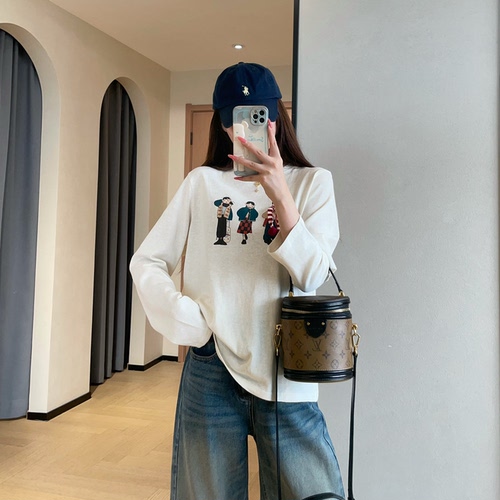 韩系趣味围巾女孩棉质长袖T恤