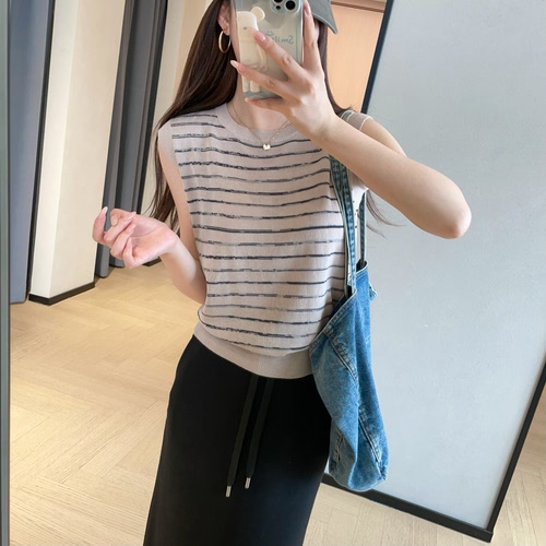 WTHEONE柜上2000+时髦亨利领短袖T恤凉感亚麻条纹背心女2026新款