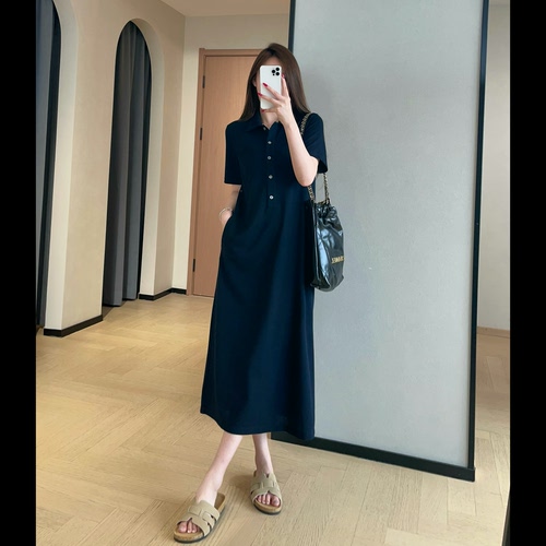 莫代尔羊毛藏青色polo裙连衣裙