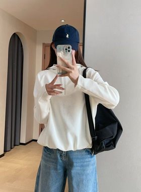 WTHEONE设计感小众抽绳下摆半门襟短款连帽红色卫衣外套女2026春