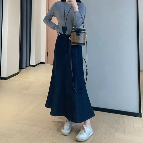 复古优雅中长款鱼尾半身裙牛仔裙