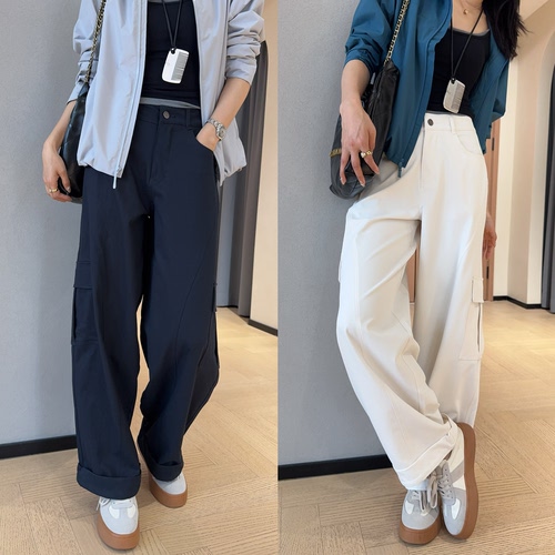 THEONE酷帅美式抗皱垂感阔腿工装裤高腰卷边休闲裤女2026春夏新款