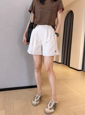 WTHEONE时髦老钱风A字亚麻短裤小个子高腰阔腿四分裤女2026新款夏
