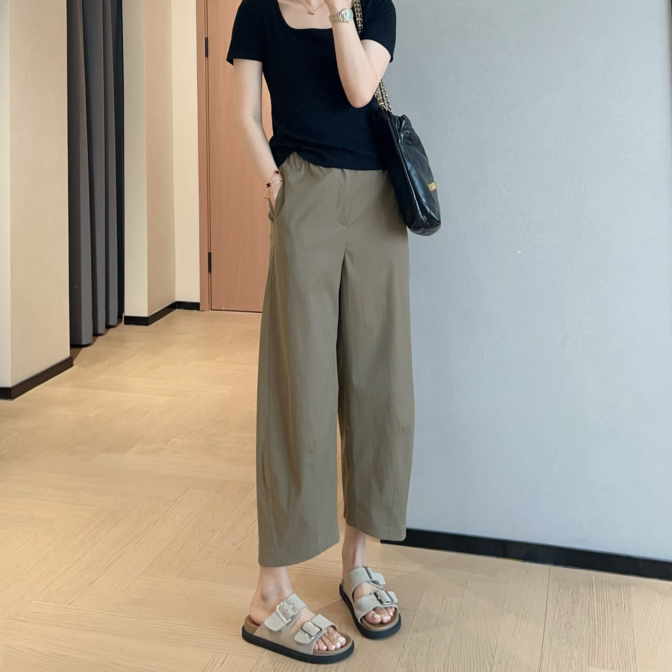 WTHEONE轻薄抗皱舒柔特松紧腰显瘦百搭九分休闲奶奶裤女2025夏新