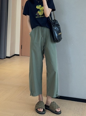 WTHEONE柜上L家轻盈速干透气可束脚直筒九分松紧腰休闲裤小个子女
