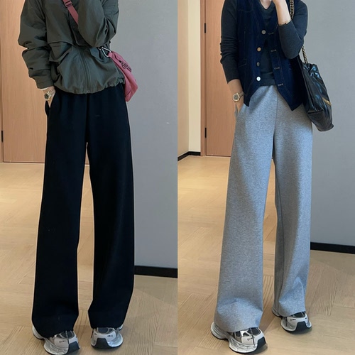 WTHEON清仓福利高级老钱风显瘦显腿长简约休闲运动高腰直筒阔腿裤