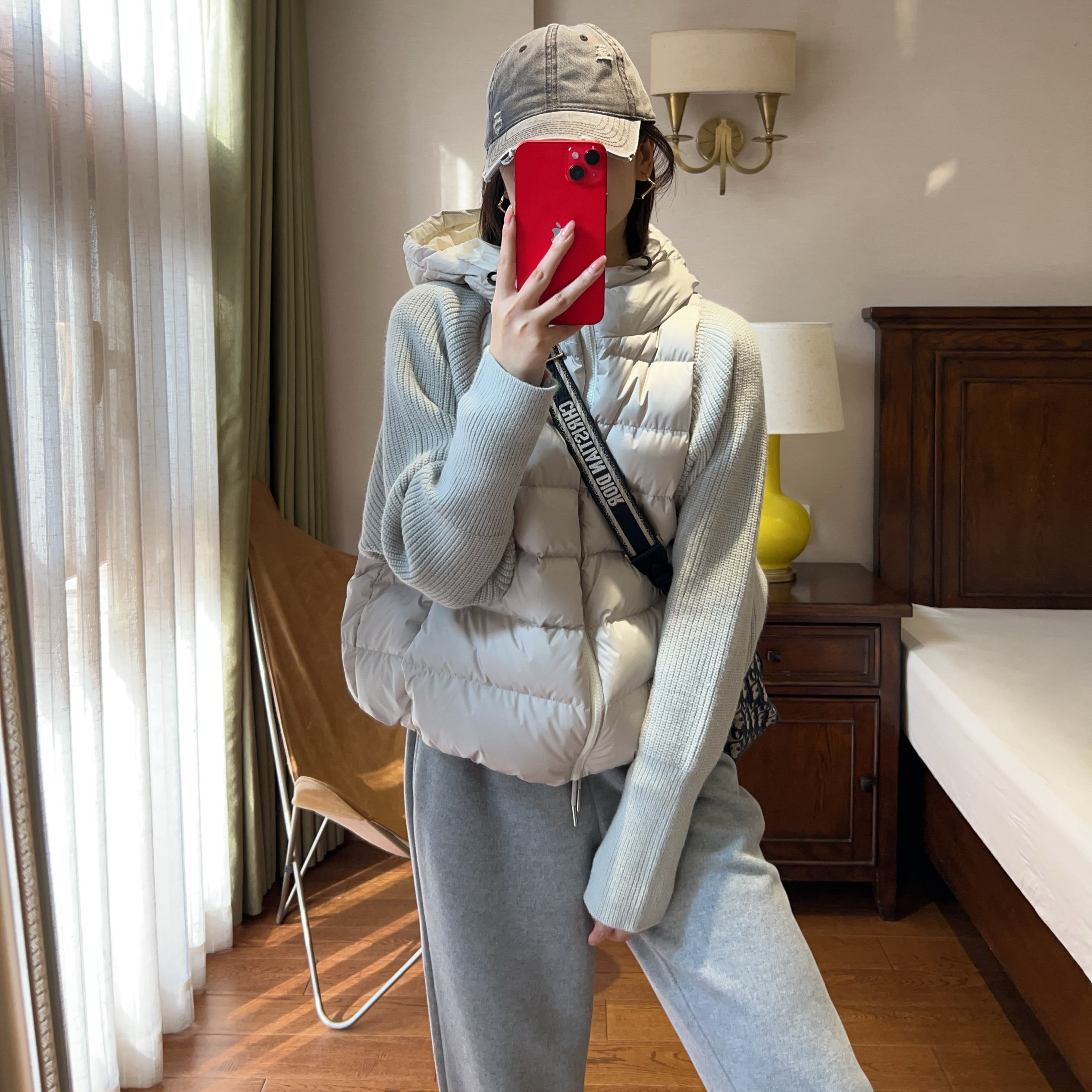 WTHEONE高品质针织袖拼接假两件短款外套90白鸭绒羽绒服女2024冬