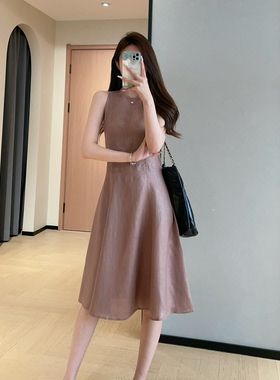 WTHEONE高阶人鱼姬光泽感亚麻背心裙中长款无袖连衣裙女2026新款