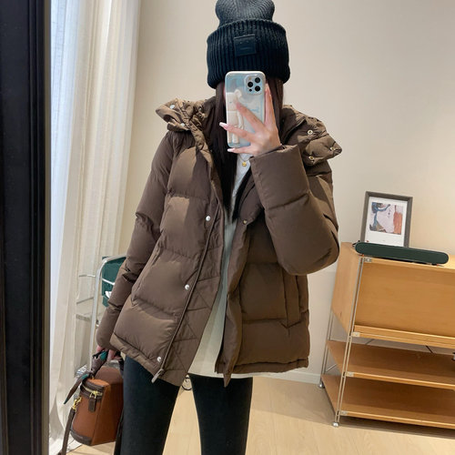 WTHEONE高端三星90白鸭绒lu家经典五格连帽羽绒服蓬松短款面包服
