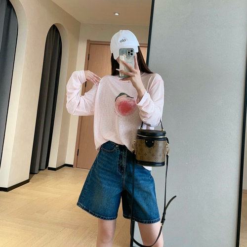 水蜜桃印花莱赛尔防晒长袖T恤